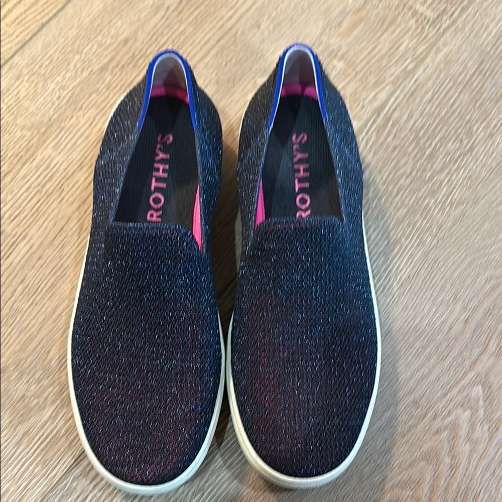 Rothy’s Metallic Lattice Blue/Pink Sneakers 7.5 womens
